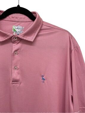 Tailorbyrd Pink and White Stripe Golf Polo Men’s Golf Shirt - XL